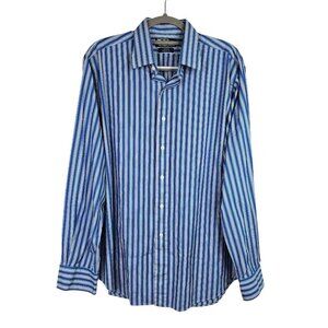 Men's POLO by RALPH LAUREN Button Up Shirt BLUE STRIPE 16.5/L Curham Classic Fit